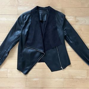 BLANKNYC Faux Leather Drape Front Jacket